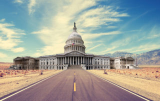 desert road leads to a federal building