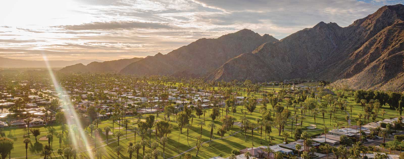 residences in the Coachella Valley with palm trees and mountains