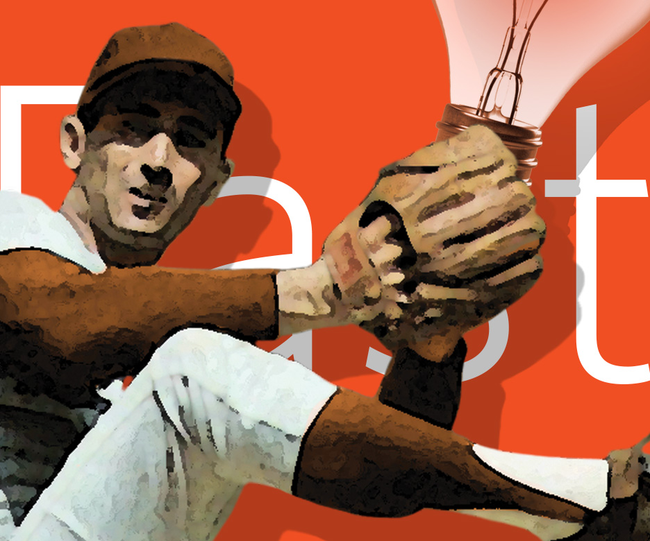 Fast Pitch Image is baseball player on orange-red background