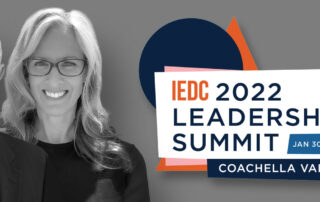 Photo of Joe Wallace and Laura James with 2022 IEDC Leadership Conference Logo