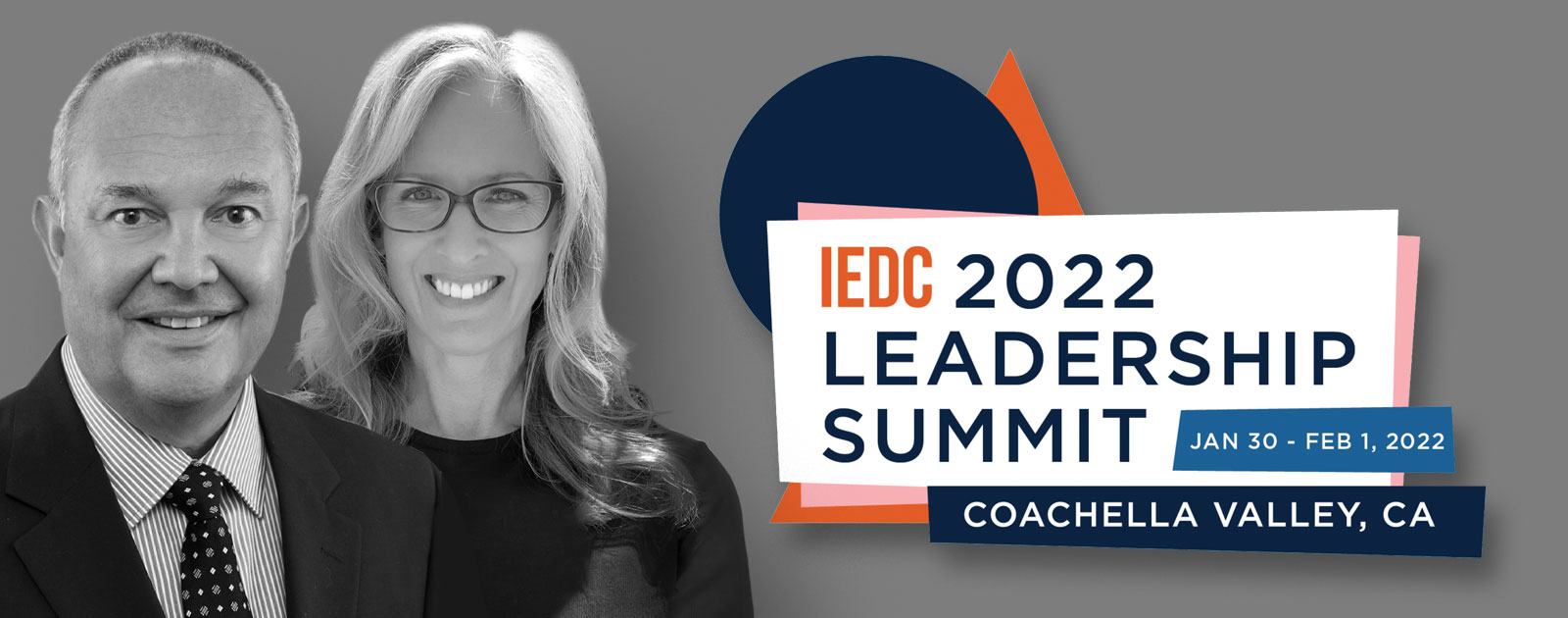 Photo of Joe Wallace and Laura James with 2022 IEDC Leadership Conference Logo